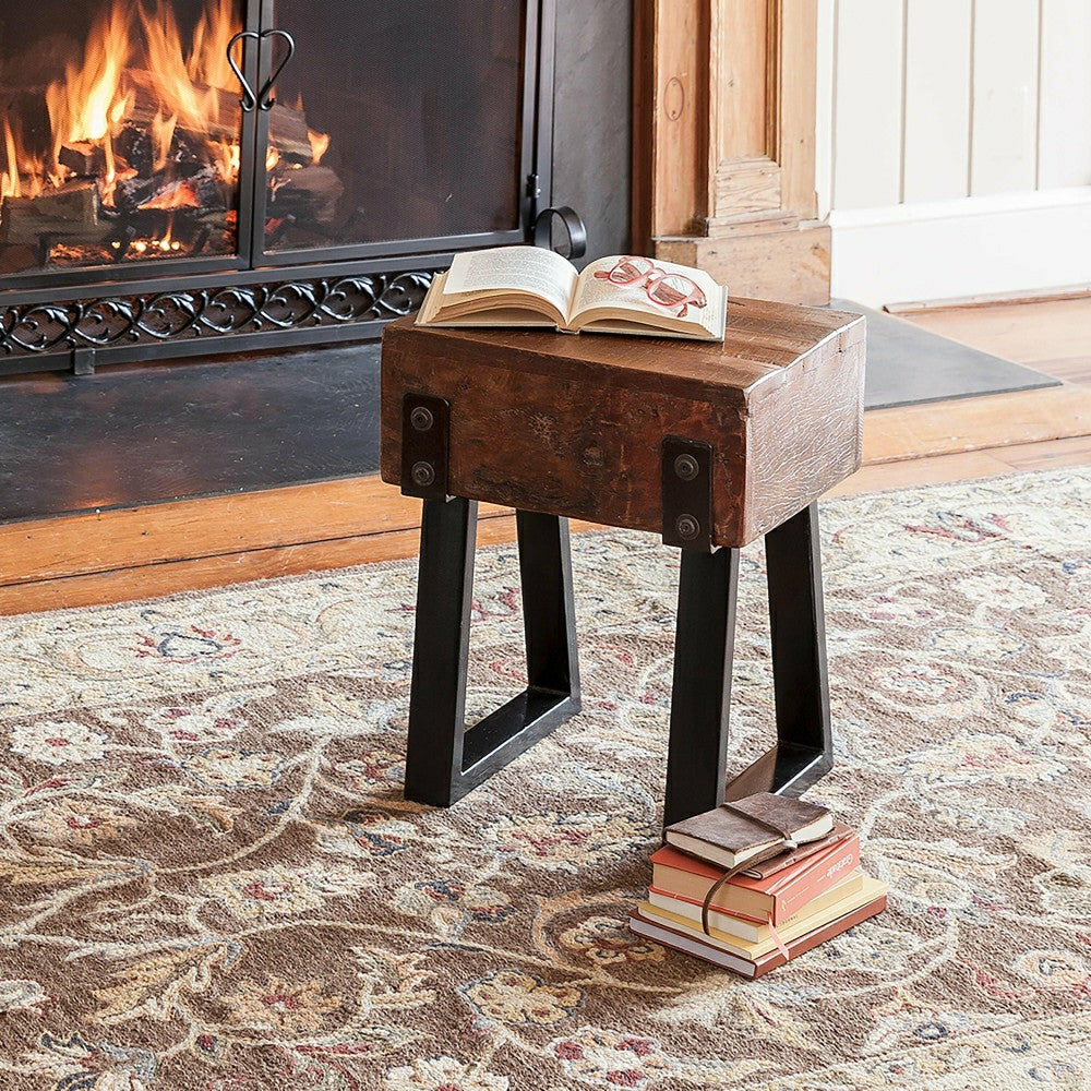 Plow & Hearth Richland Indoor/Outdoor Reclaimed Wood Stool/Side Table