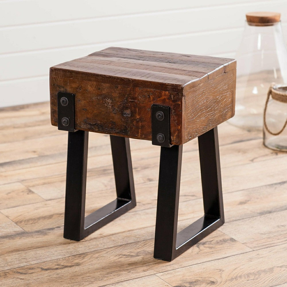 Plow & Hearth Richland Indoor/Outdoor Reclaimed Wood Stool/Side Table