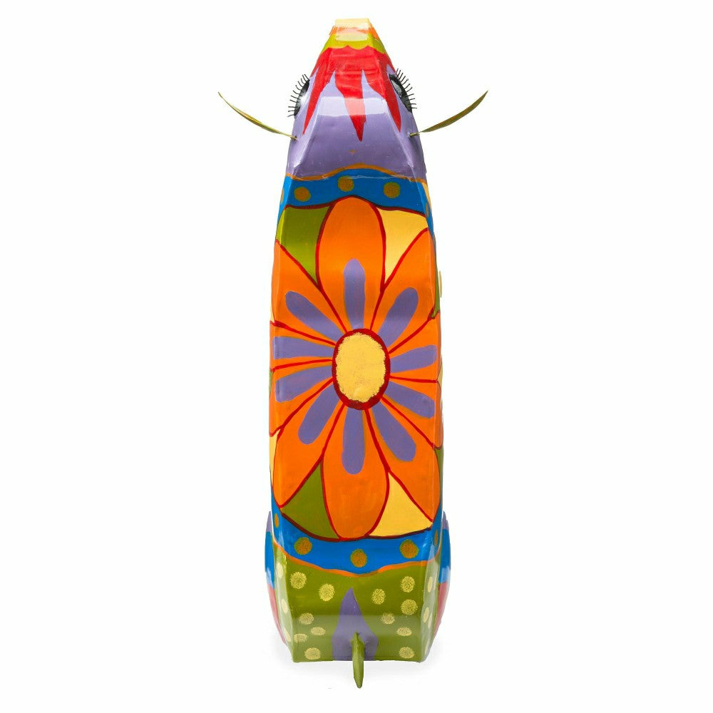 Plow & Hearth Handmade Colorful Painted Folk Art Cow Metal Side Table