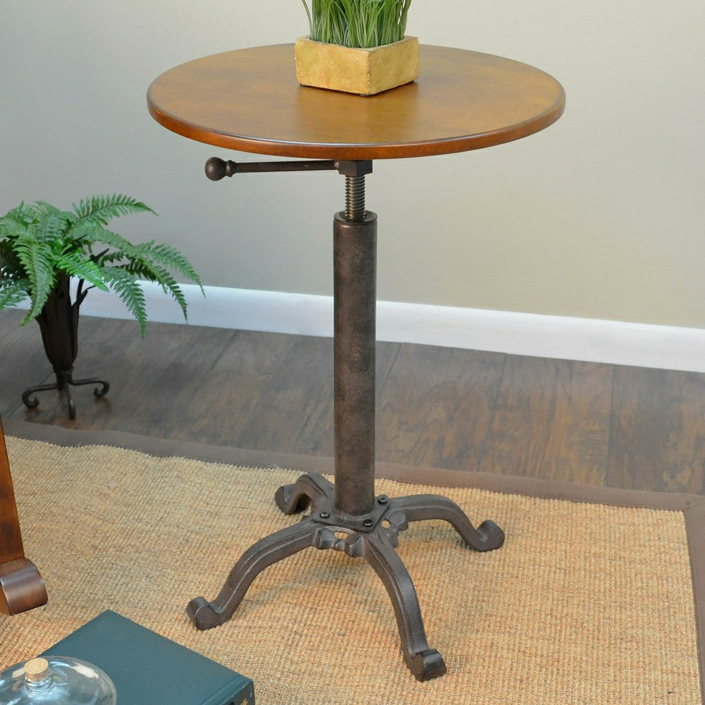 Plow & Hearth Adjustable Height Mango Wood and Metal Accent Table