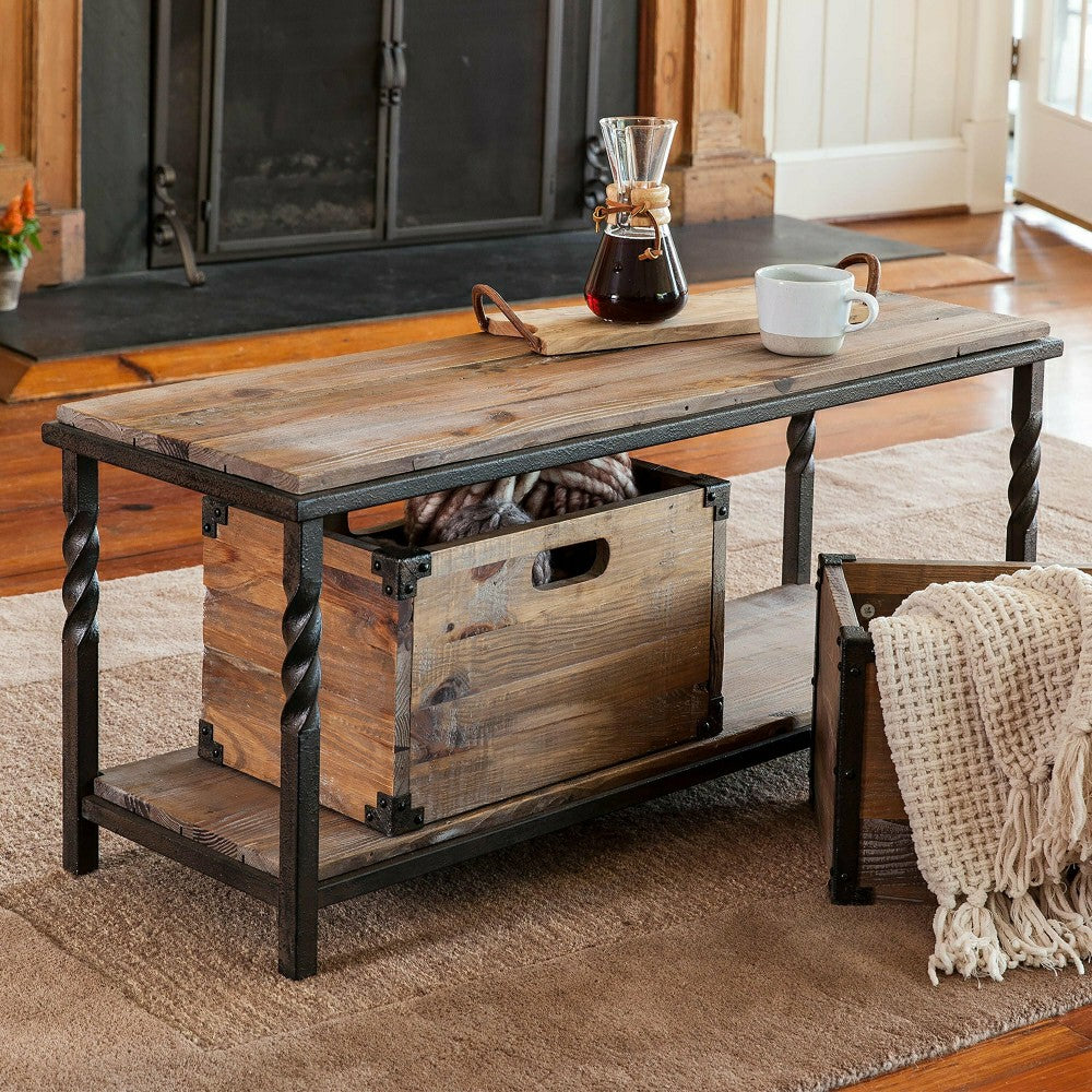 Plow & Hearth Deep Creek Bench/Table w/Metal Frame & Rustic Wood