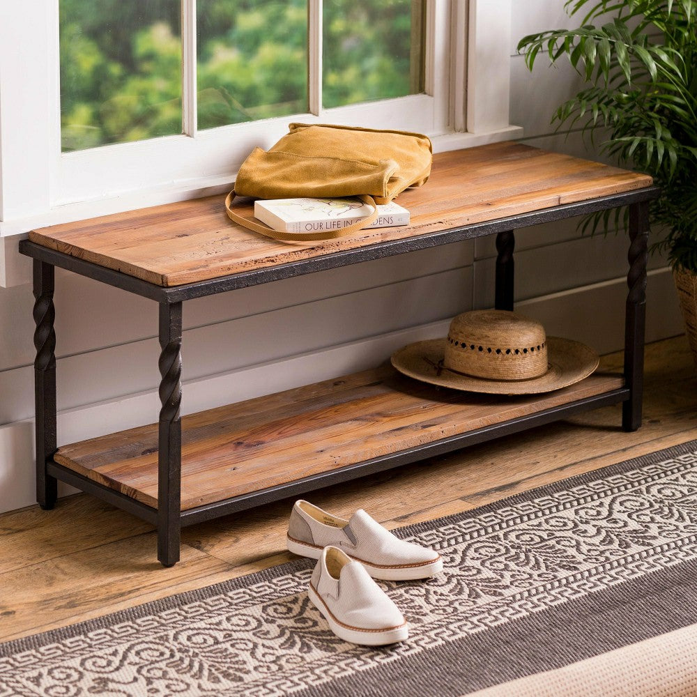 Plow & Hearth Deep Creek Bench/Table w/Metal Frame & Rustic Wood