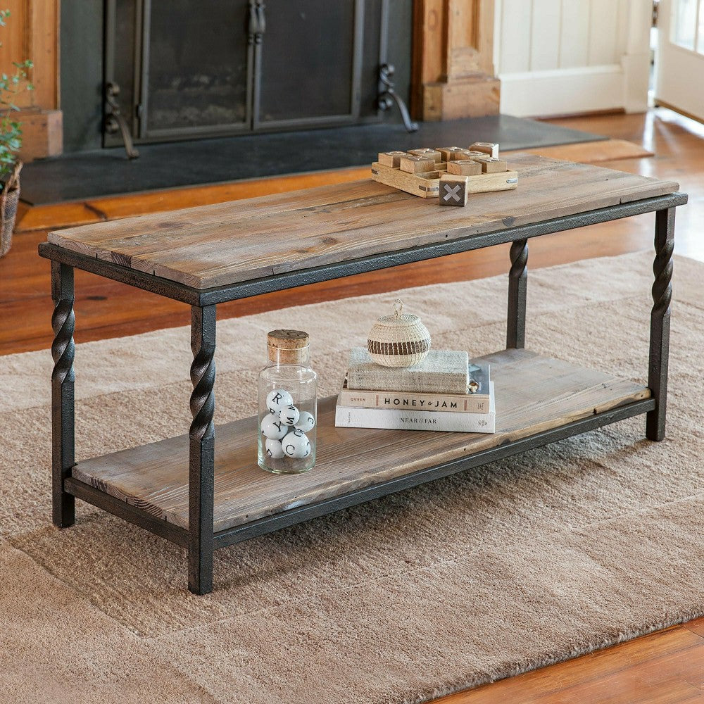 Plow & Hearth Deep Creek Bench/Table w/Metal Frame & Rustic Wood