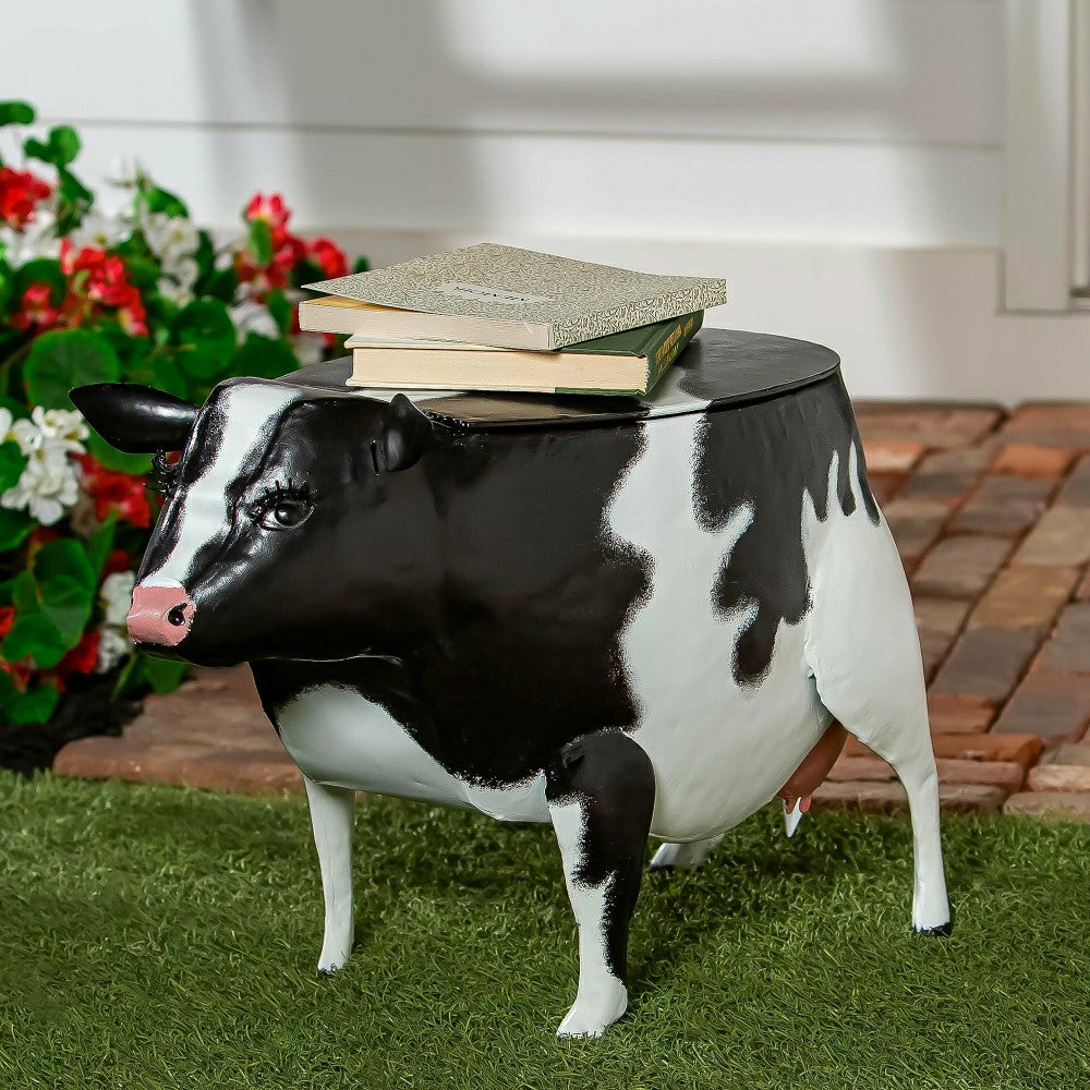 Plow & Hearth Recycled Metal Cow Table With Storage