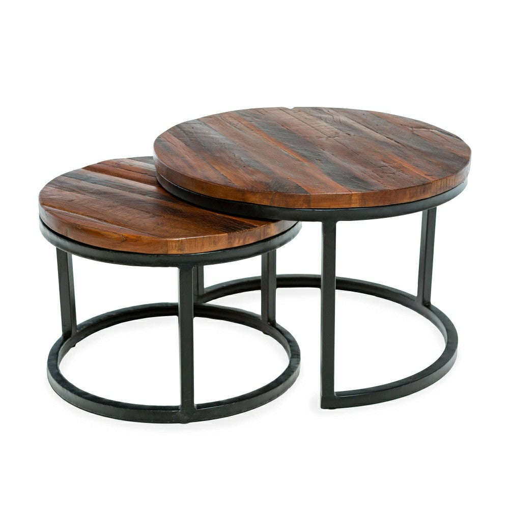 Plow & Hearth Allegheny Reclaimed Wood Round Nesting Tables, Set of 2