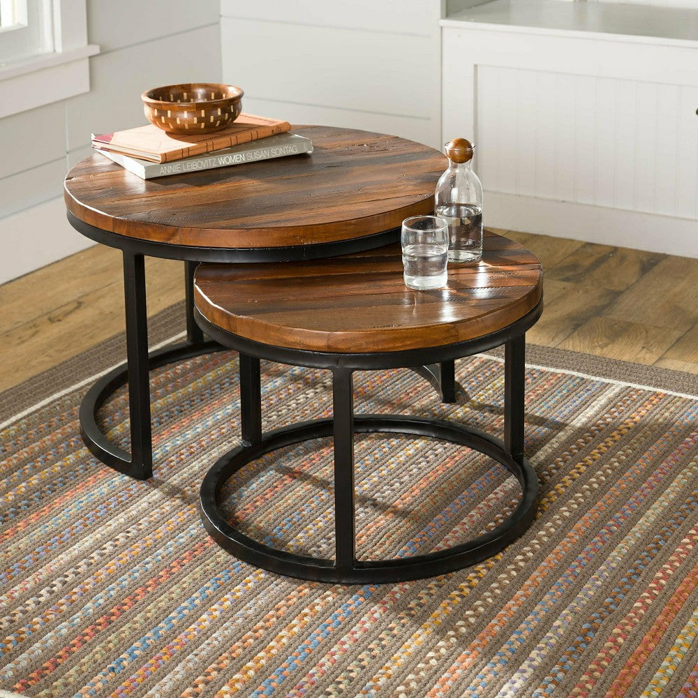 Plow & Hearth Allegheny Reclaimed Wood Round Nesting Tables, Set of 2