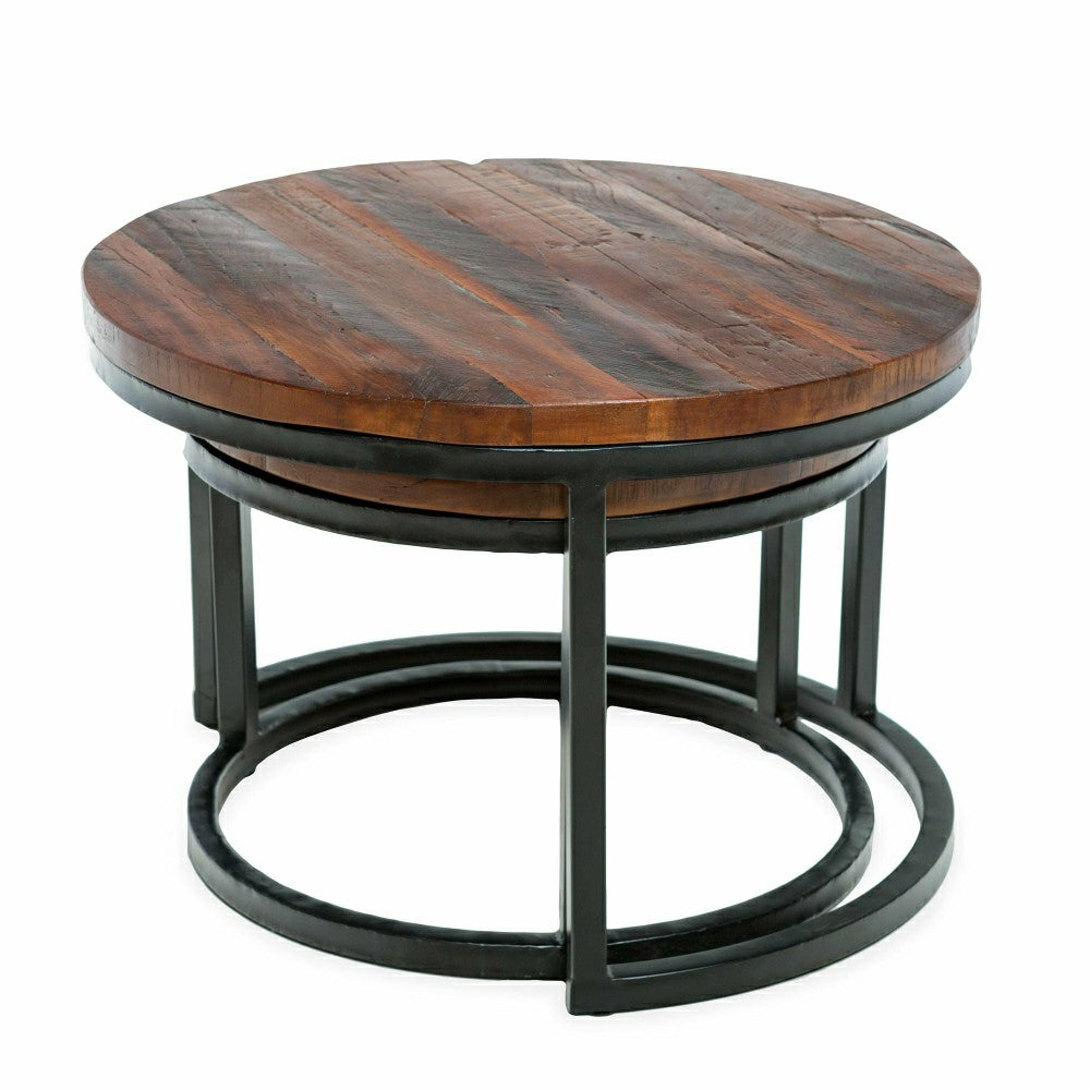 Plow & Hearth Allegheny Reclaimed Wood Round Nesting Tables, Set of 2