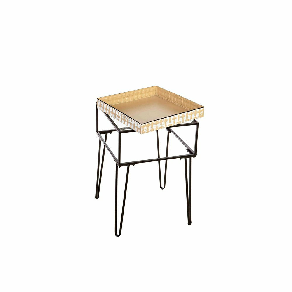 Plow & Hearth Metal Table with Glass Top and Gold Metal Planter Dish