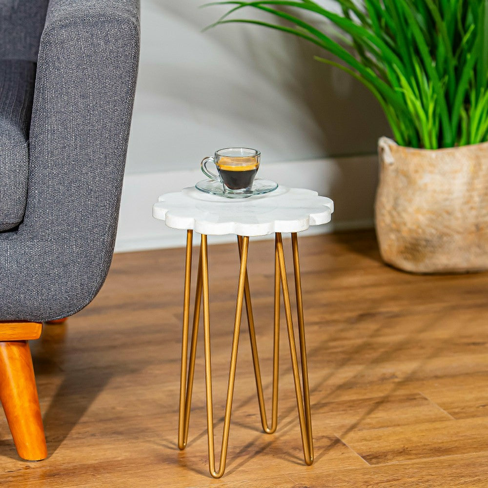 Plow & Hearth White Granite Plant Stand with Metal Legs
