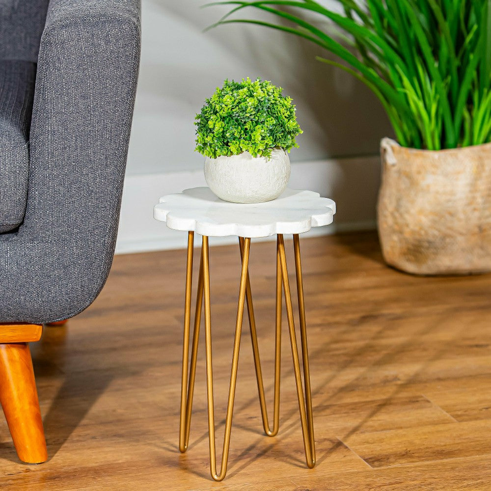 Plow & Hearth White Granite Plant Stand with Metal Legs