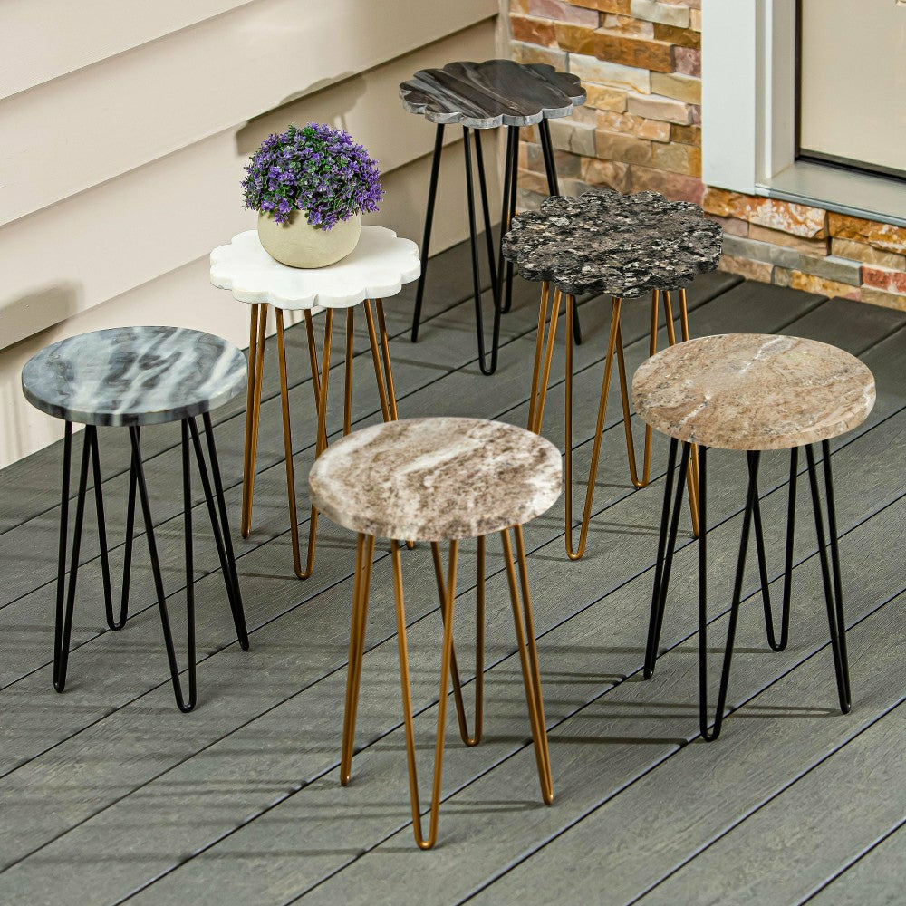 Plow & Hearth White Granite Plant Stand with Metal Legs