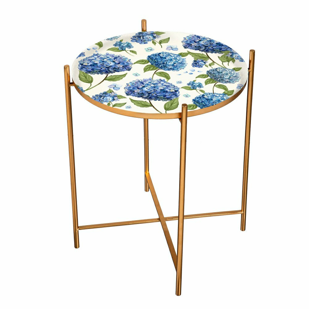 Plow & Hearth VivaStyle Outdoor Side Table, Printed Metal Side Table, Hydrangea, 19"