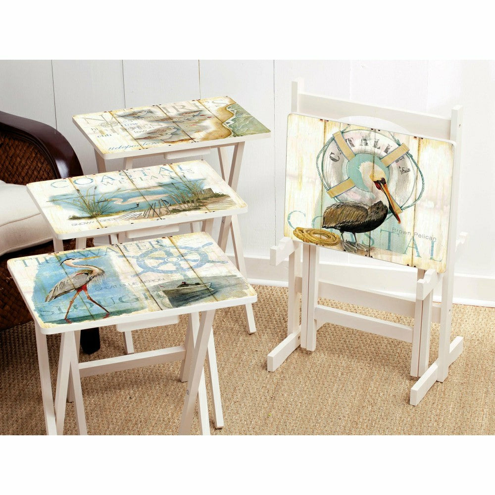 Plow & Hearth Shore Birds TV Tray Set with Stand