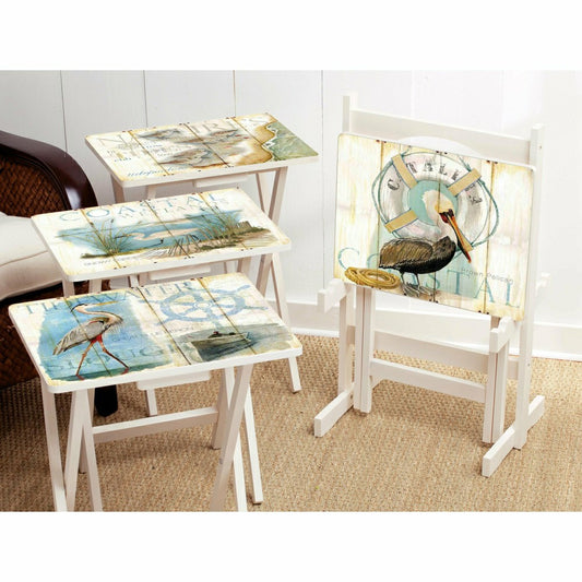 Plow & Hearth Shore Birds TV Tray Set with Stand