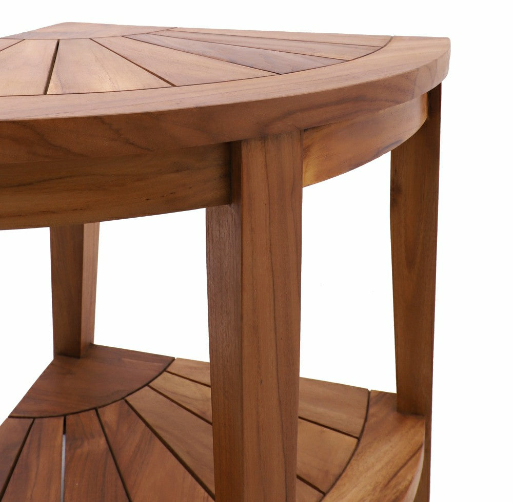 Plow & Hearth Tanzania Oiled Teak Shower and Bath Corner Stool with Shelf - 17.5"