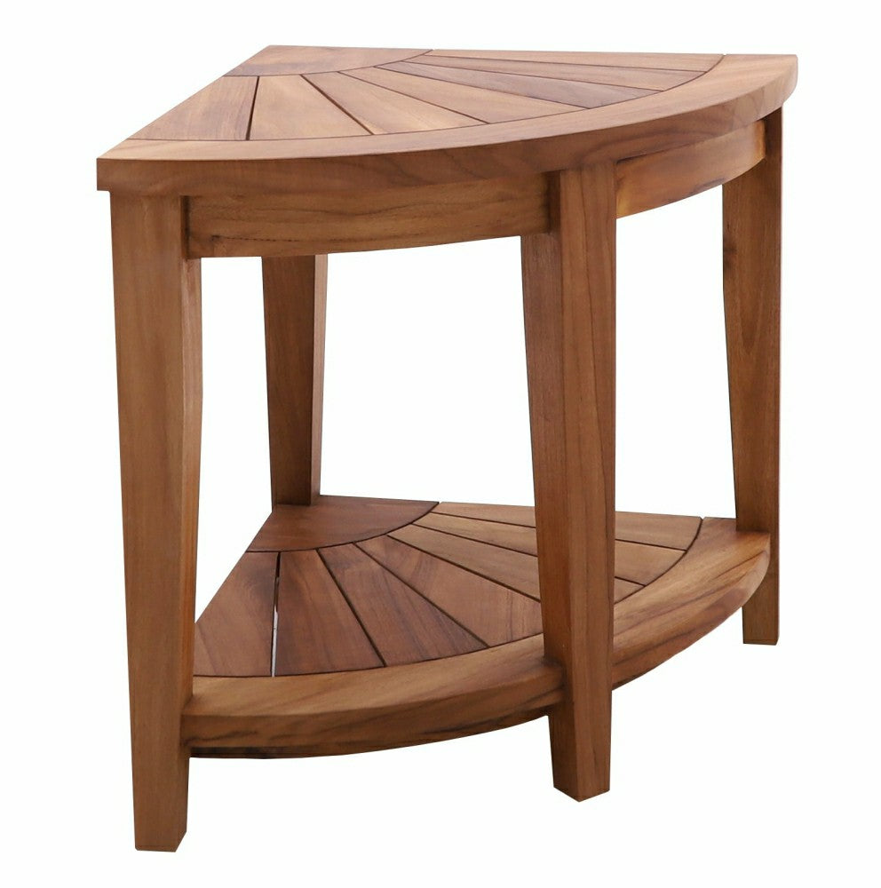 Plow & Hearth Tanzania Oiled Teak Shower and Bath Corner Stool with Shelf - 17.5"