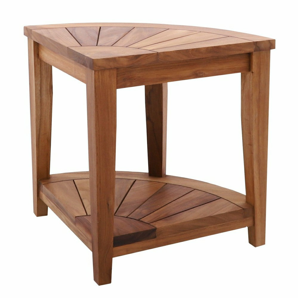 Plow & Hearth Tanzania Oiled Teak Shower and Bath Corner Stool with Shelf - 17.5"