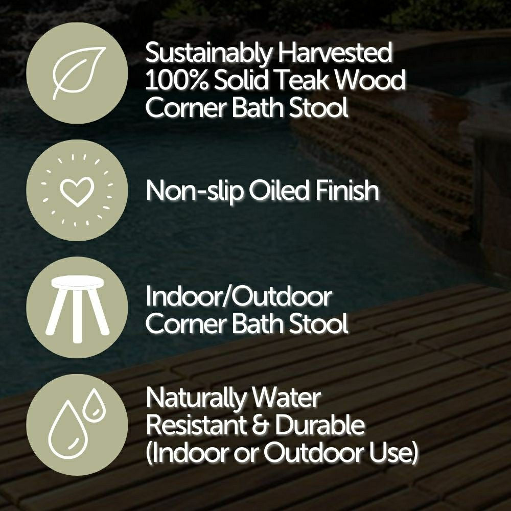 Plow & Hearth Tanzania Oiled Teak Shower and Bath Corner Stool with Shelf - 17.5"