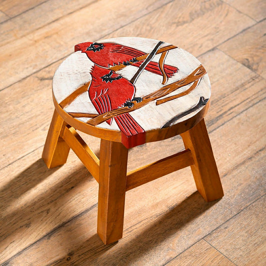 Plow & Hearth Carved Wooden Footstool with Cardinal Design