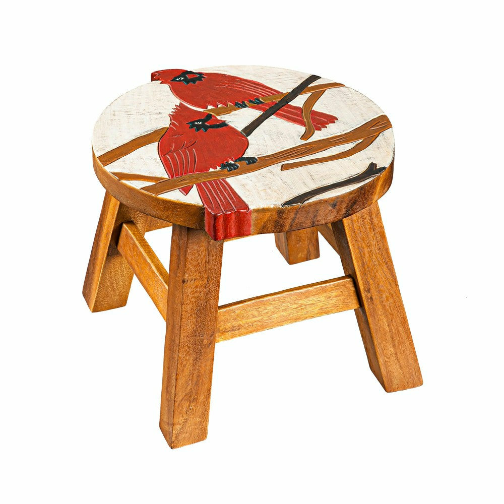 Plow & Hearth Carved Wooden Footstool with Cardinal Design
