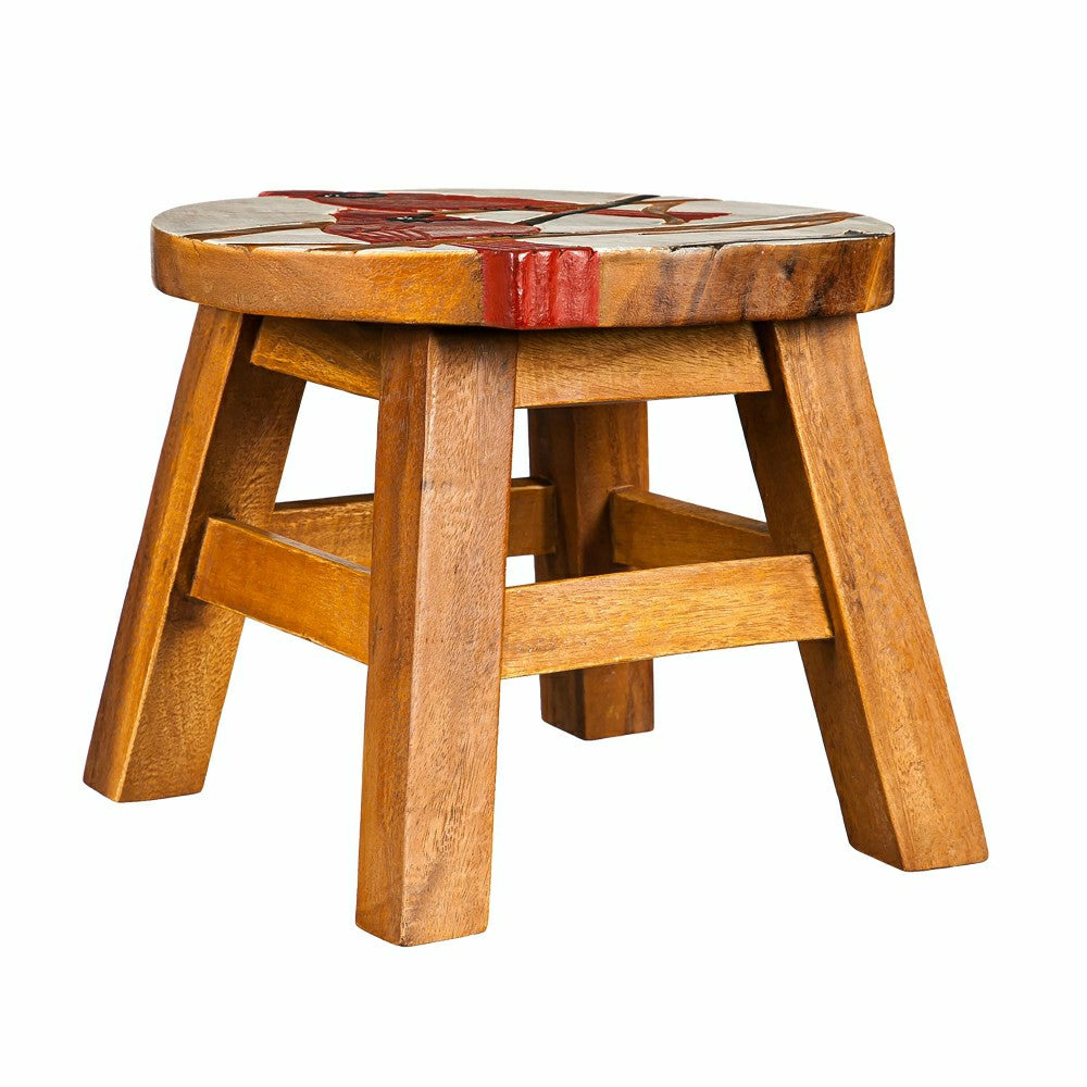 Plow & Hearth Carved Wooden Footstool with Cardinal Design
