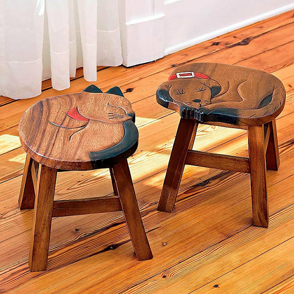Plow & Hearth Dog or Cat Hand-carved Footstool