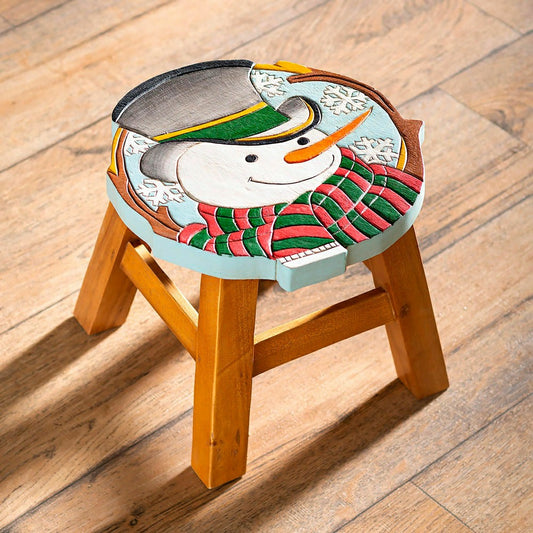 Plow & Hearth Hand-Carved Wood Snowman Footstool