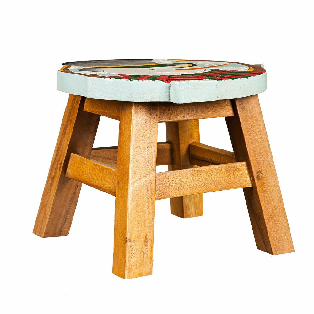 Plow & Hearth Hand-Carved Wood Snowman Footstool