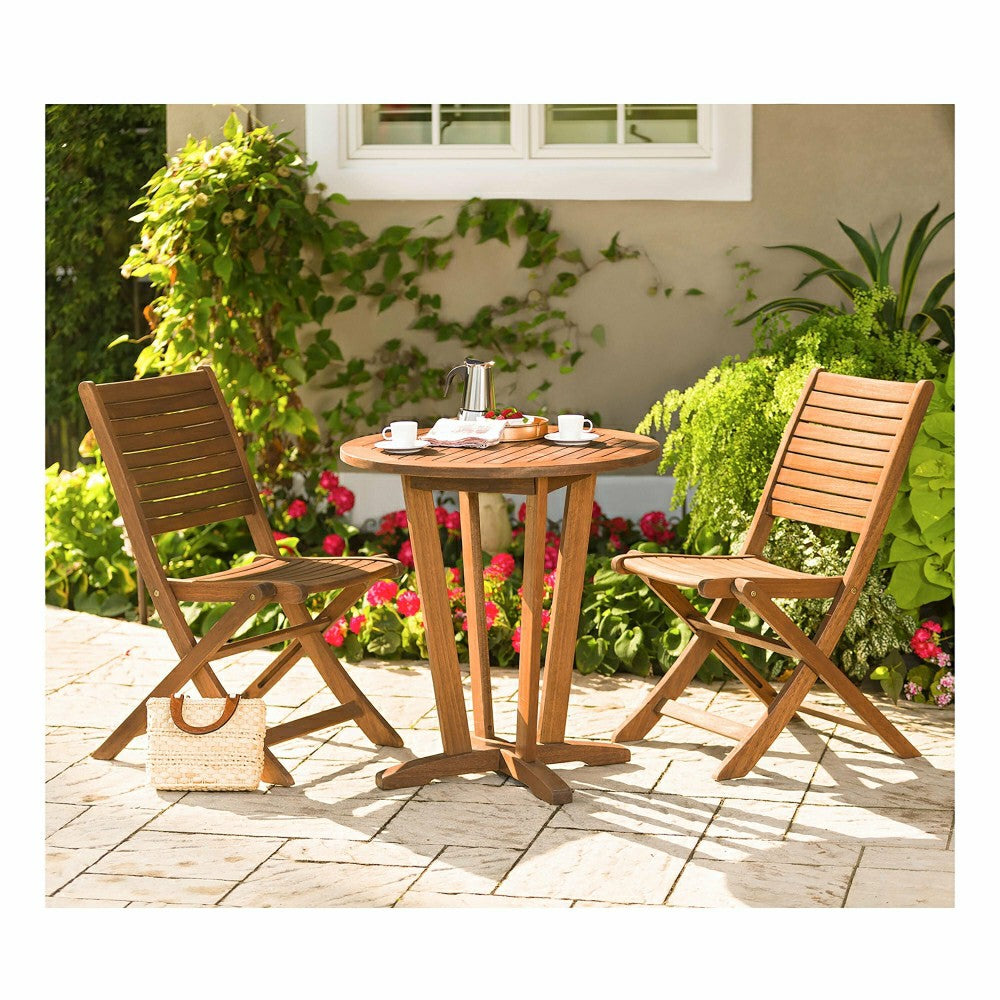 Plow & Hearth Eucalyptus Folding Bistro Chairs, Set of 2