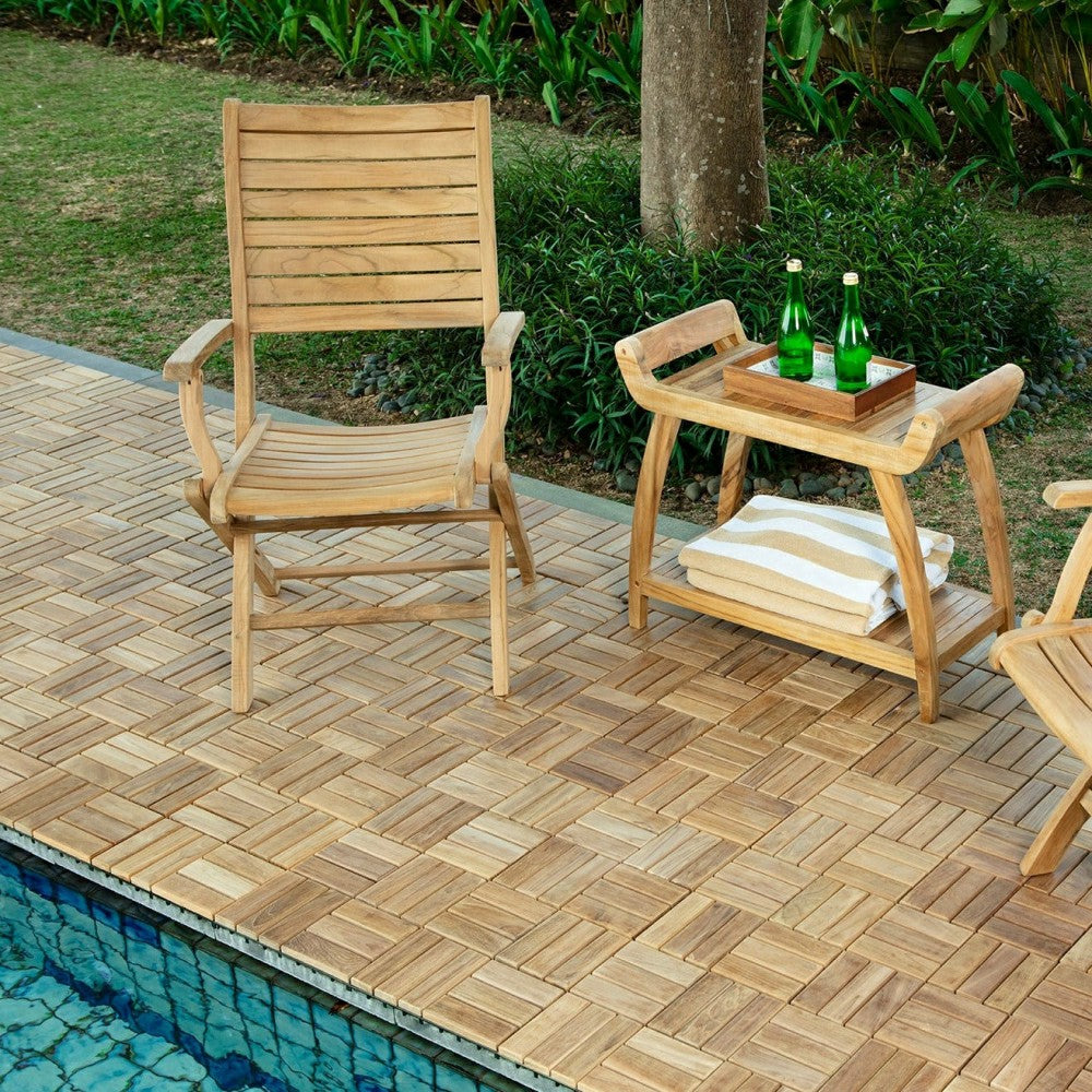 Plow & Hearth Norwegian Natural Teak Shower and Bath Curved Spa Bench with Shelf - 3