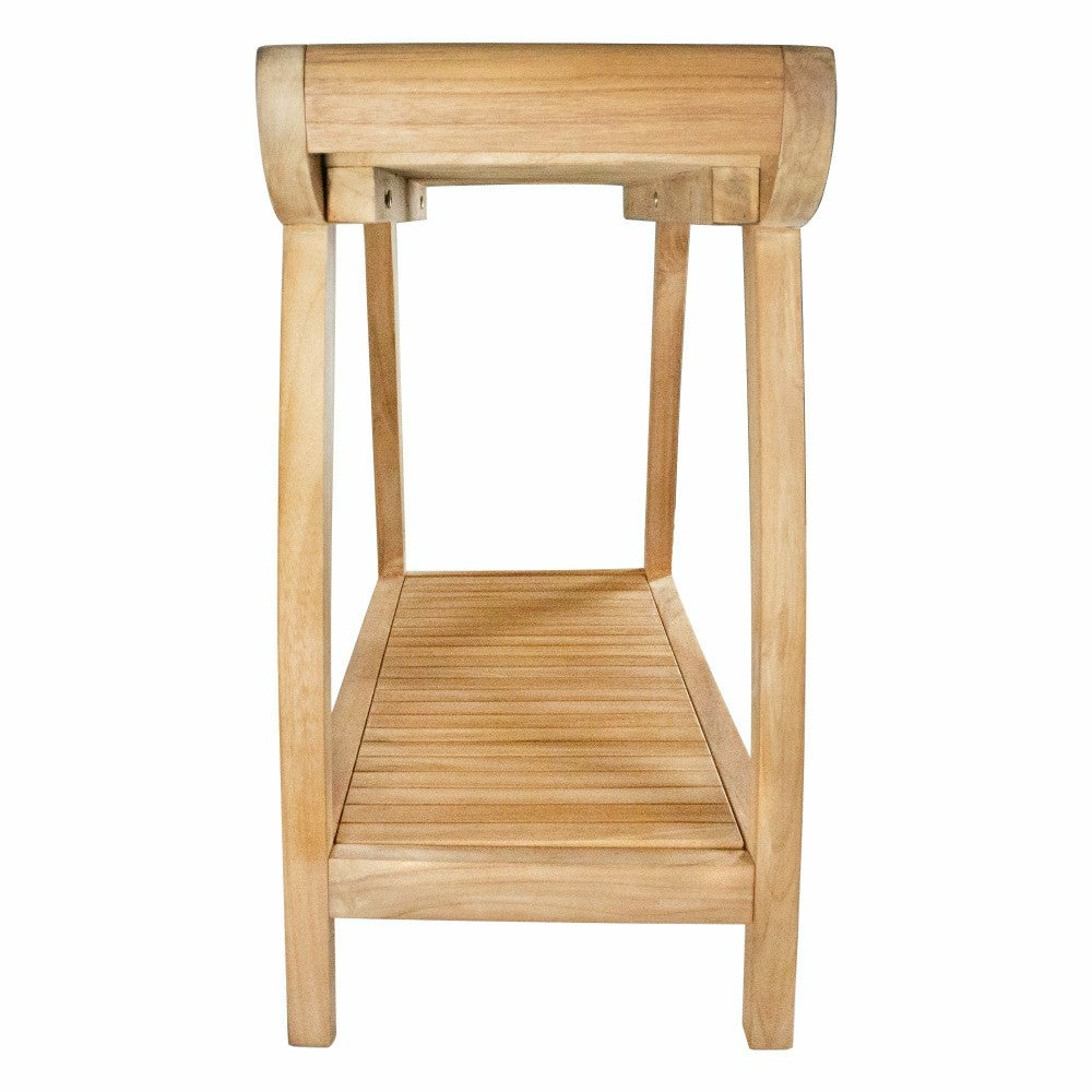 Plow & Hearth Norwegian Natural Teak Shower and Bath Curved Spa Bench with Shelf - 3