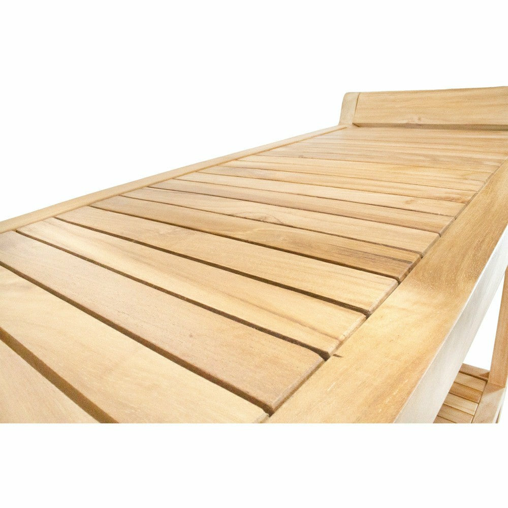 Plow & Hearth Norwegian Natural Teak Shower and Bath Curved Spa Bench with Shelf - 3