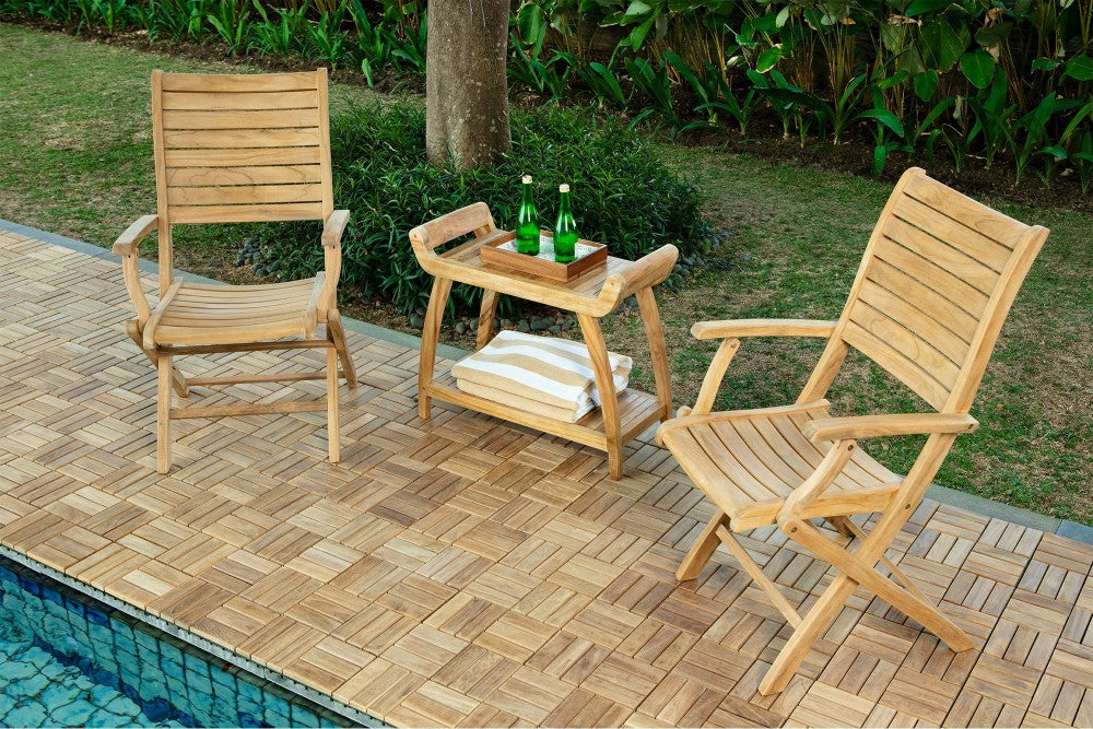 Plow & Hearth Norwegian Natural Teak Shower and Bath Curved Spa Bench with Shelf - 3