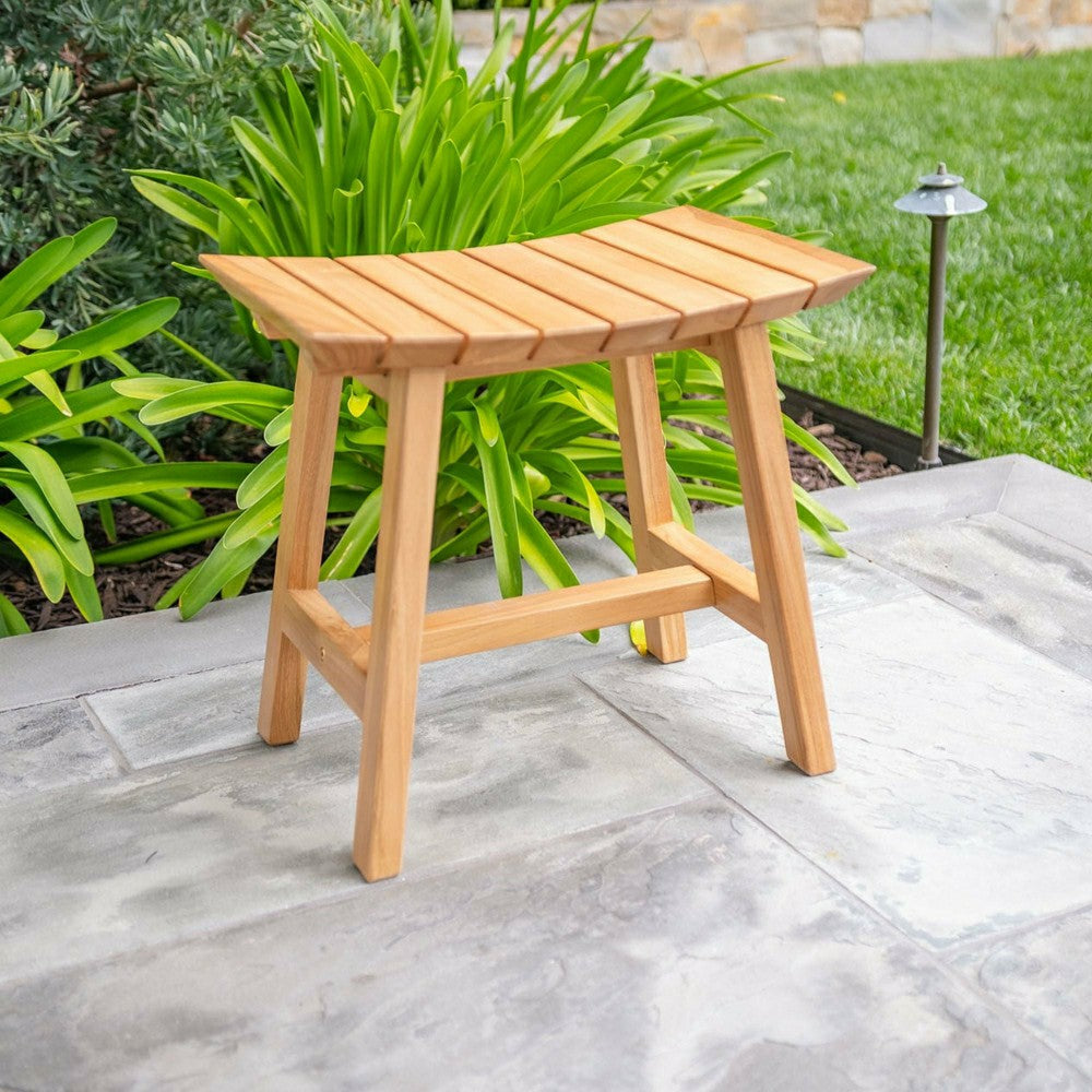 Plow & Hearth Phoenix Natural Teak Shower and Bath Slatted Stool