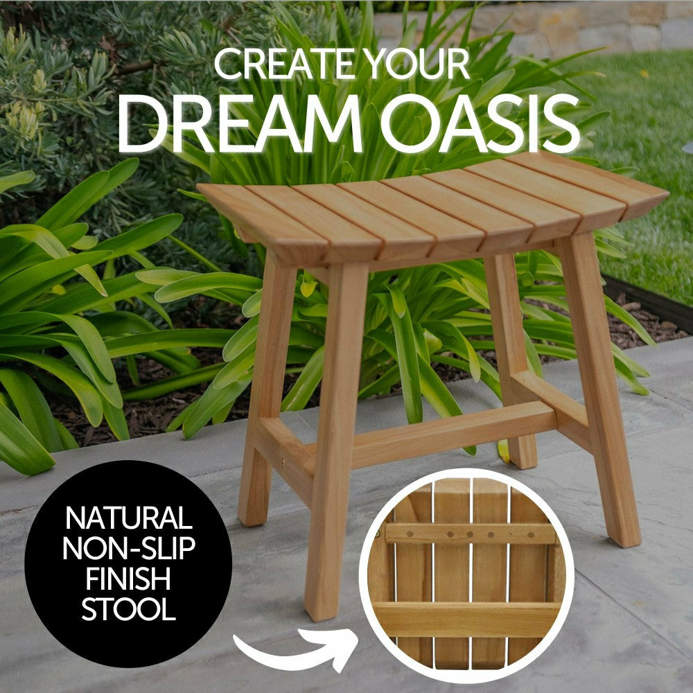 Plow & Hearth Phoenix Natural Teak Shower and Bath Slatted Stool