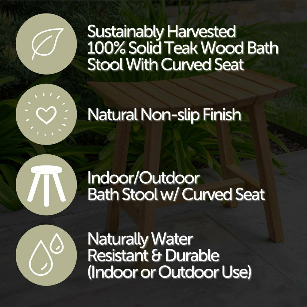 Plow & Hearth Phoenix Natural Teak Shower and Bath Slatted Stool