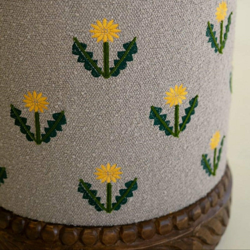 Plow & Hearth Upholstered Ottoman with Carved Wood Base, Gray