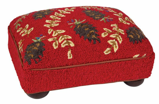 Plow & Hearth Ruby Cones Hand-Hooked Wool Footstool