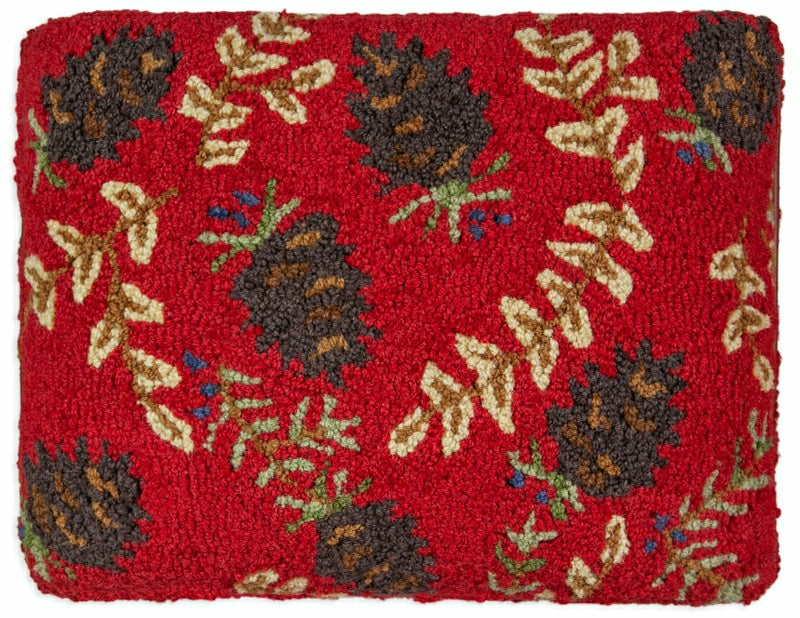 Plow & Hearth Ruby Cones Hand-Hooked Wool Footstool