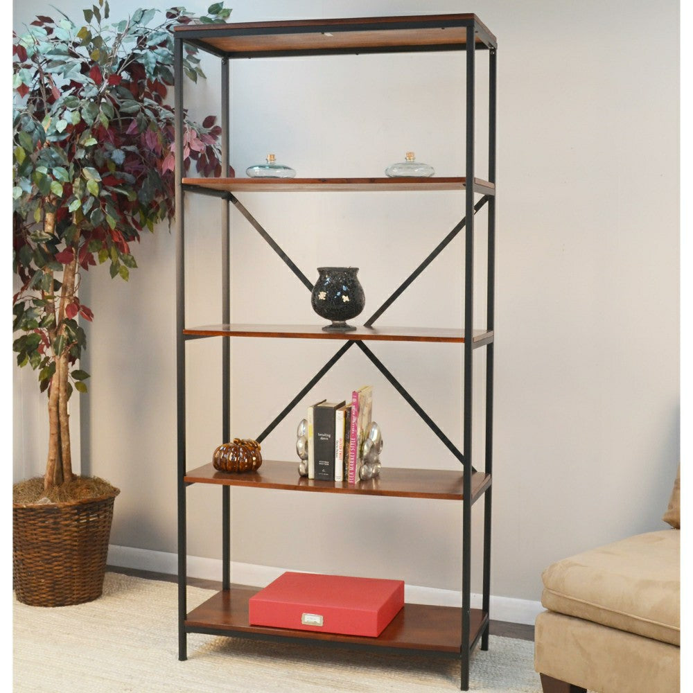 Plow & Hearth 72"-High Five-Shelf Wood and Metal Bookcase