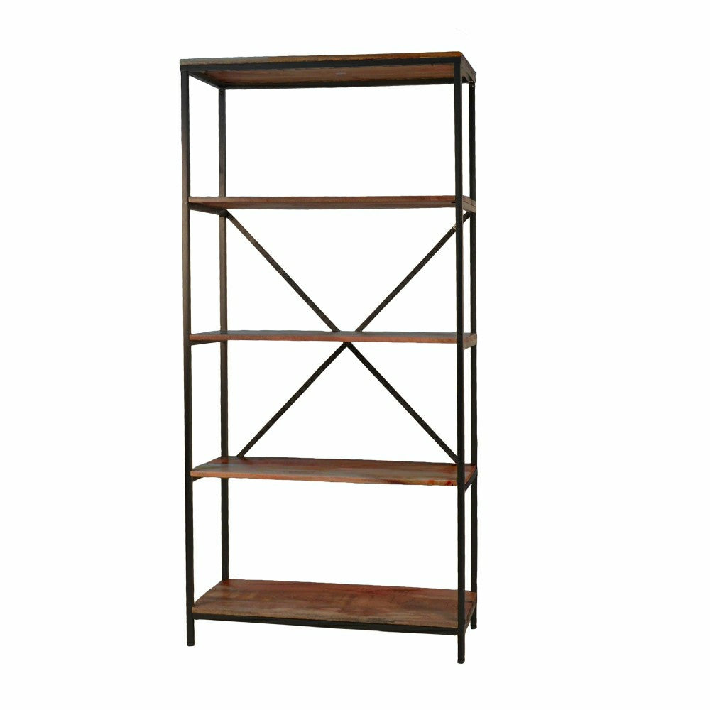 Plow & Hearth 72"-High Five-Shelf Wood and Metal Bookcase
