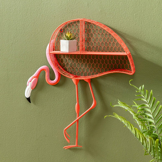Plow & Hearth Tropical Oasis Indoor Wall Decor, Flamingo Shelf, 22"H