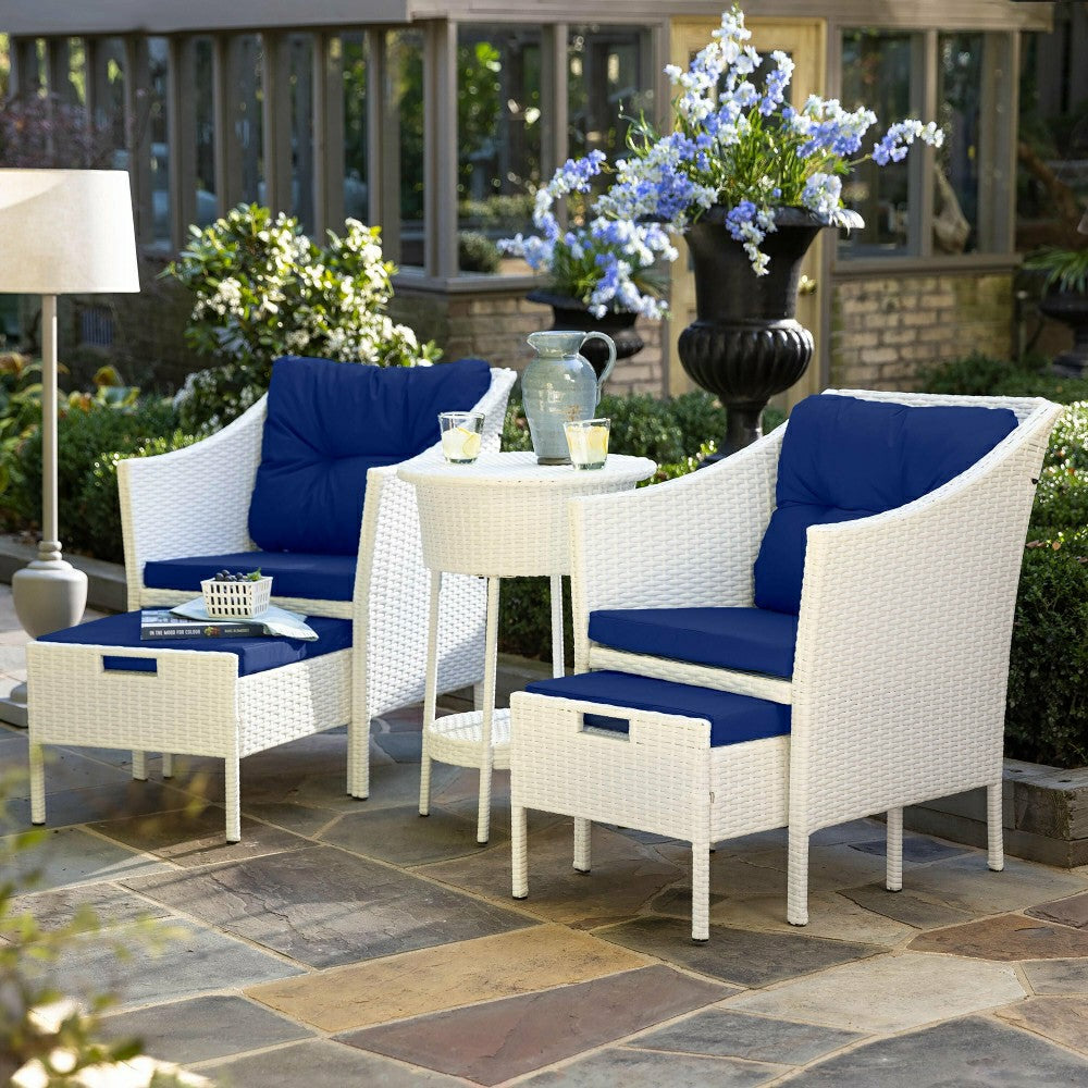 Plow & Hearth Harbor Moon Chat Set with Hideaway Ottomans and Cooler Table