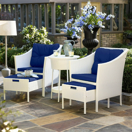 Plow & Hearth Harbor Moon Chat Set with Hideaway Ottomans and Cooler Table