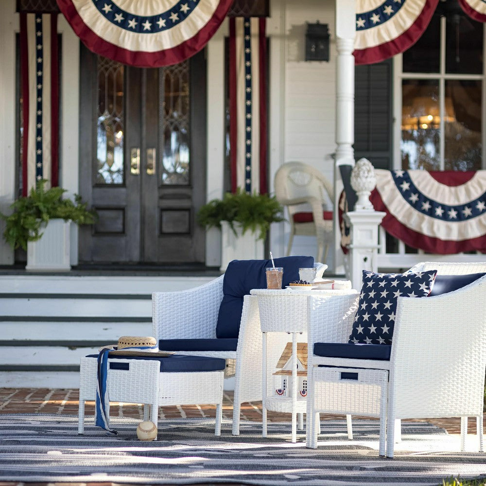 Plow & Hearth Harbor Moon Chat Set with Hideaway Ottomans and Cooler Table