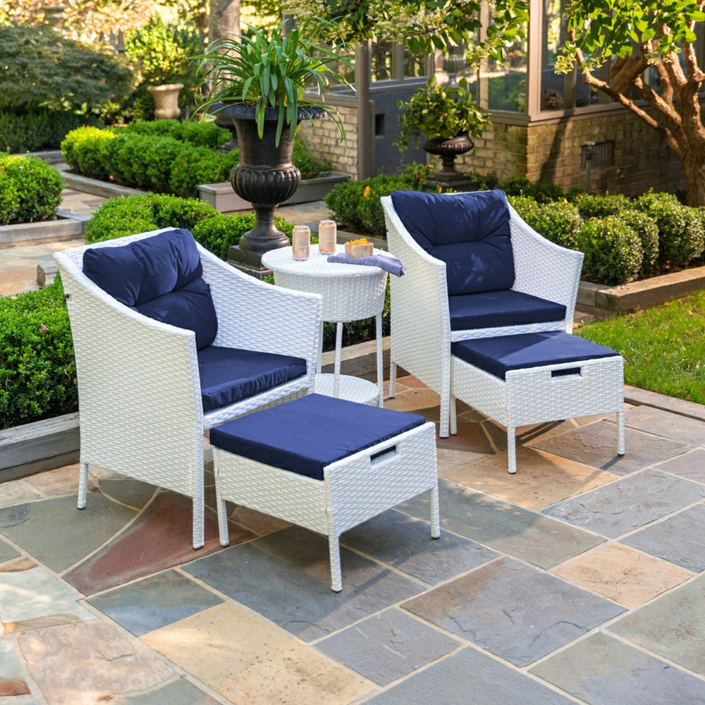 Plow & Hearth Harbor Moon Chat Set with Hideaway Ottomans and Cooler Table