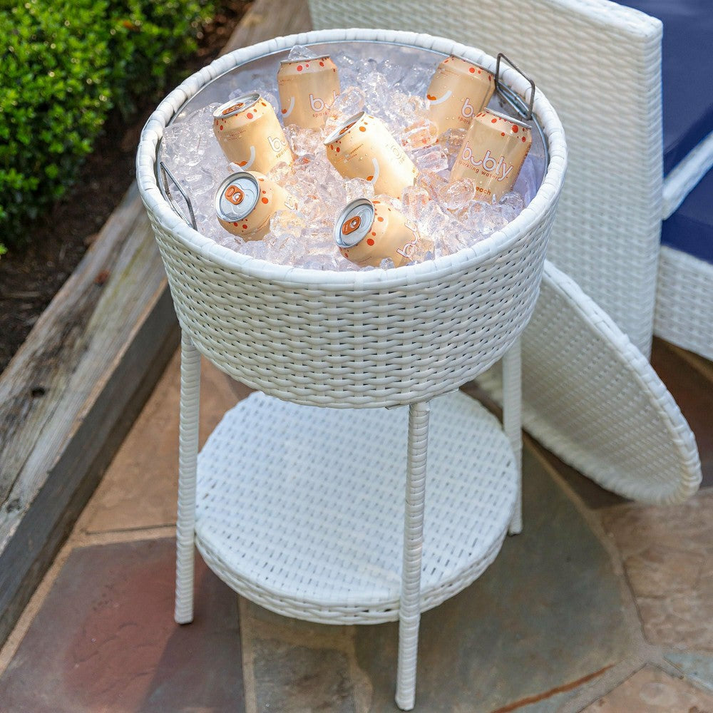 Plow & Hearth Harbor Moon Chat Set with Hideaway Ottomans and Cooler Table