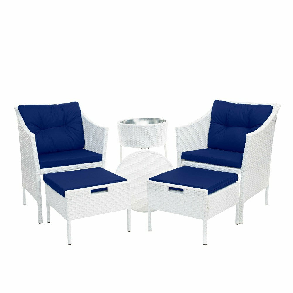 Plow & Hearth Harbor Moon Chat Set with Hideaway Ottomans and Cooler Table