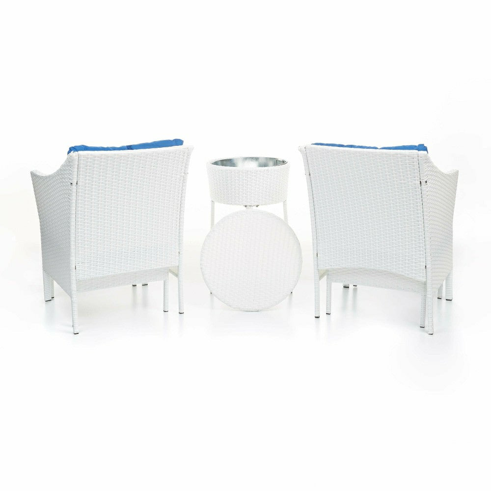 Plow & Hearth Harbor Moon Chat Set with Hideaway Ottomans and Cooler Table