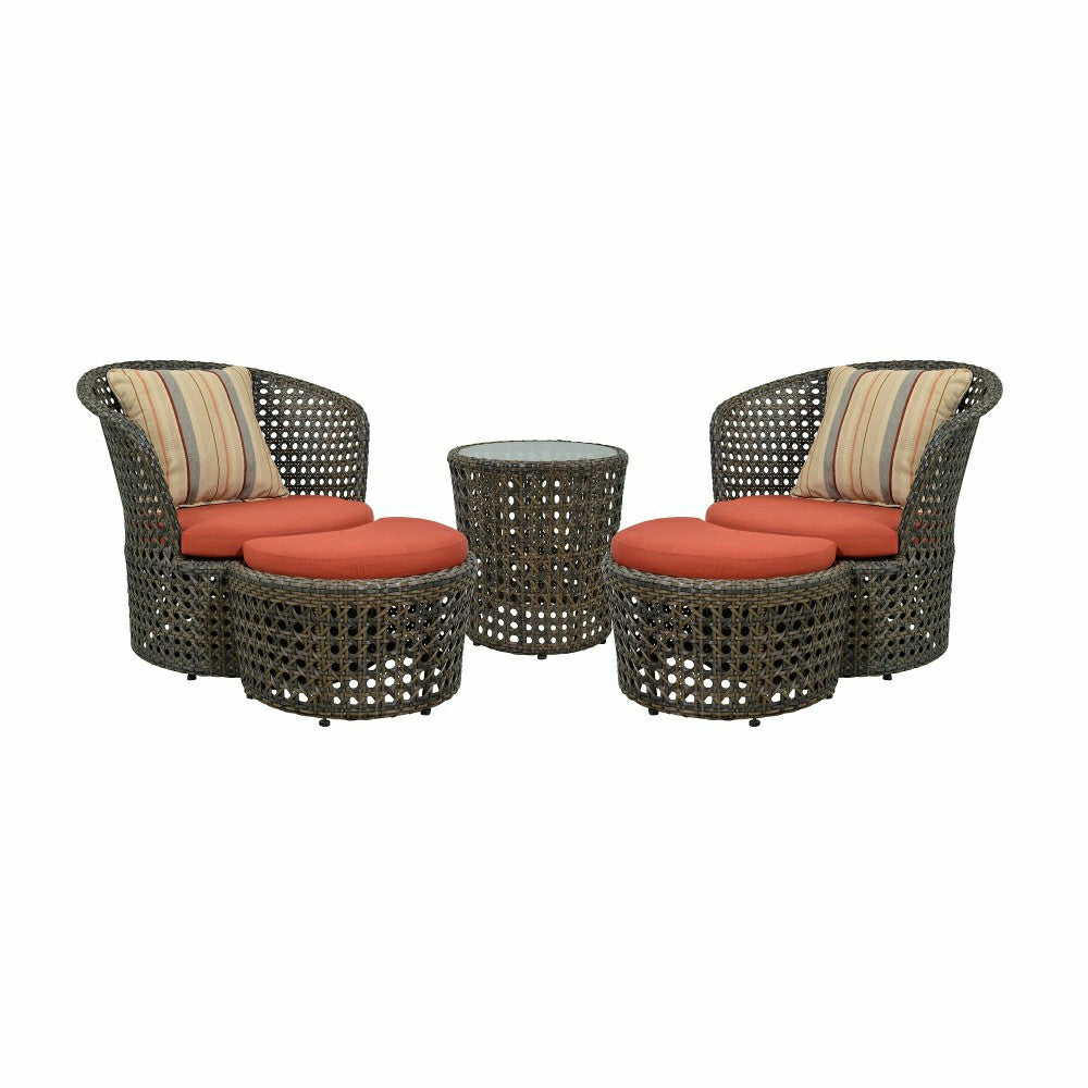 Plow & Hearth Wicker Conversation Set with Ottomans and Sunbrella Cushions, 5-Piece